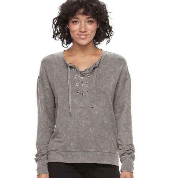 Mudd Tops - Mudd Lace Up Terry Sweatshirt Quiet Shade